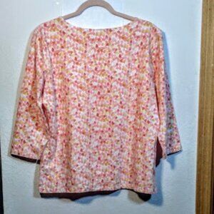 Talbots knit 3/4 sleeve fuchsia Top with Hearts Size L